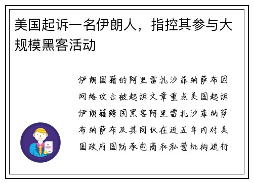 美国起诉一名伊朗人,指控其参与大规模黑客活动  美国起诉一名伊朗人,指控其参与大规模黑客活动