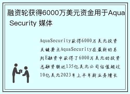 融资轮获得6000万美元资金用于Aqua Security 媒体 融资轮获得6000万美元资金用于Aqua Security 媒体